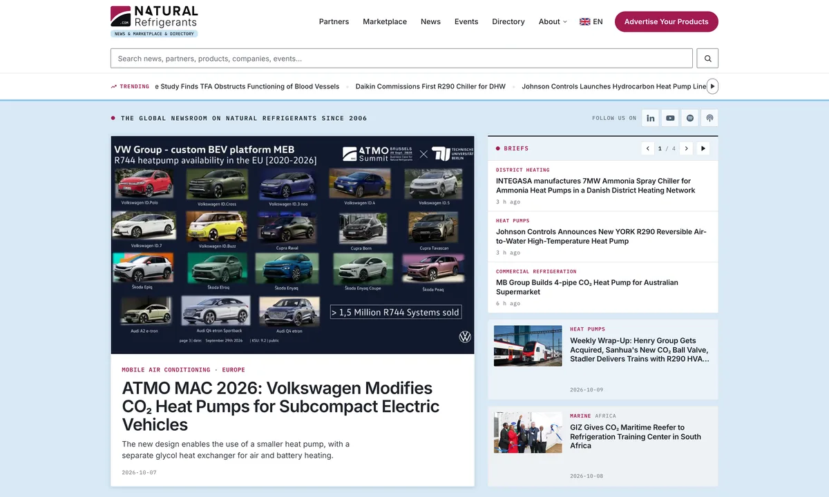 A screenshot of the NaturalRefrigerants.com homepage
