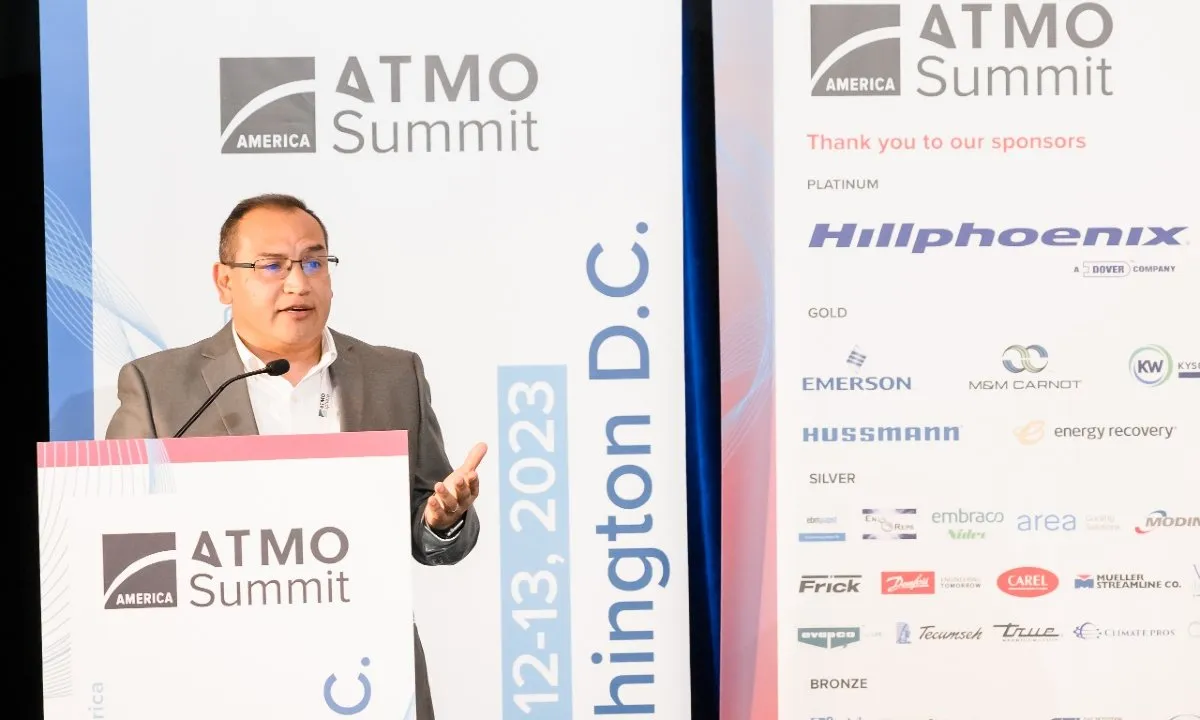 Ignacio Chaparro, Kysor Warren, presenting Epta's ETE technology at ATMO America 2023.
