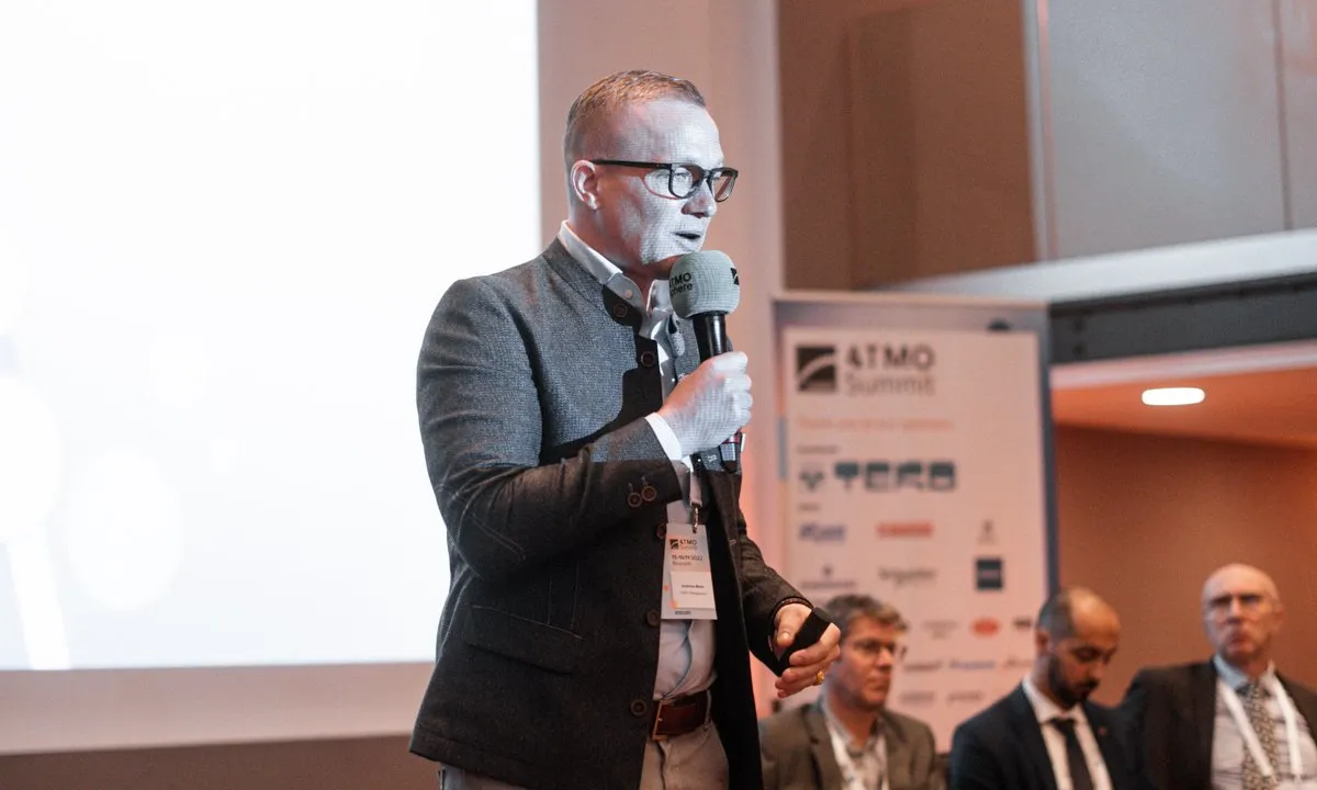 Andreas Meier, TEKO Refrigeration, presenting the TECO2nditioner at ATMO Europe 2022.