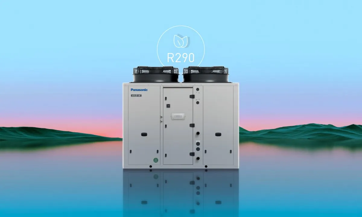 Panasonic’s modular ECOi-W AQUA-G BLUE heat pumps can cover heating and cooling demands of up to 640kW and 592kW, respectively. (Source: Panasonic)