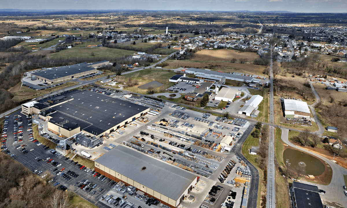 An aerial view of Evapco's headquarters in Taneytown, Maryland.