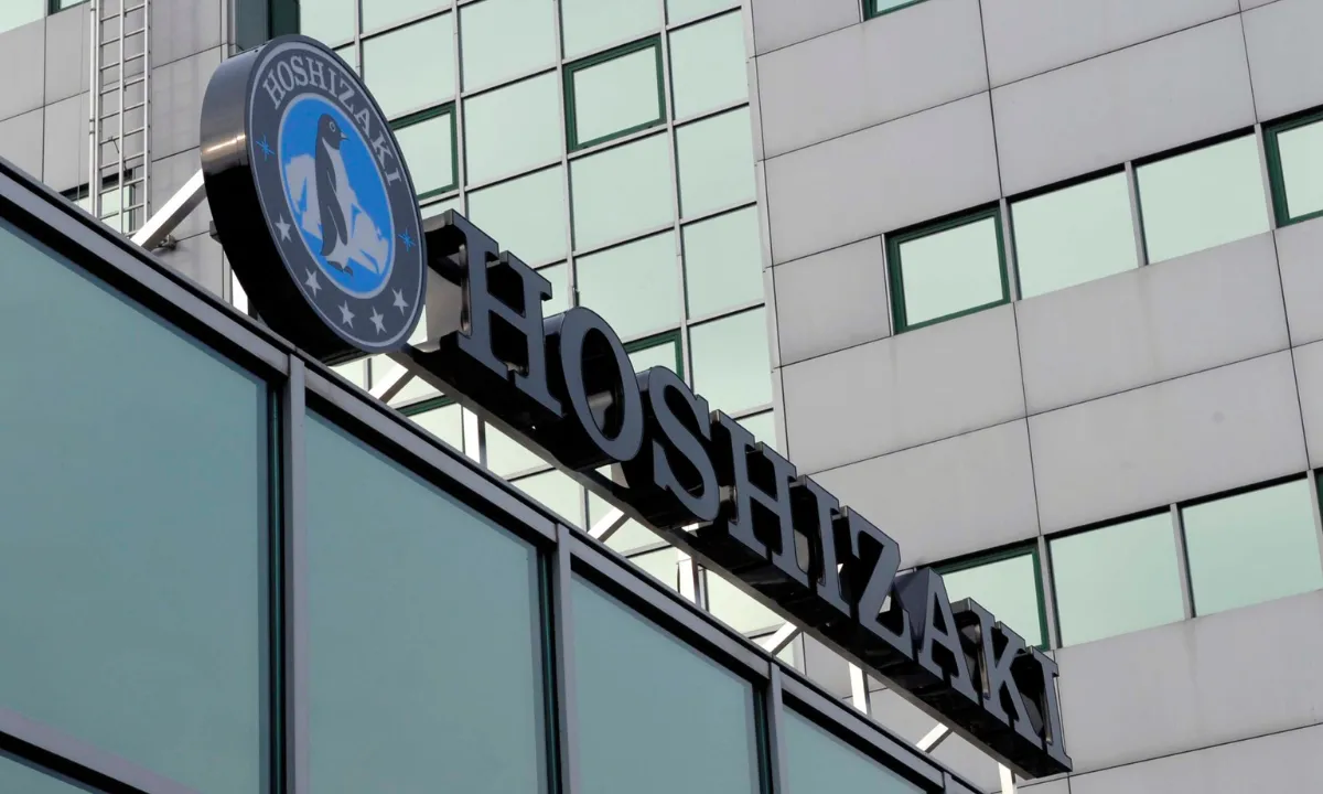 The Hoshizaki logo on top of its headquarters in Europe.