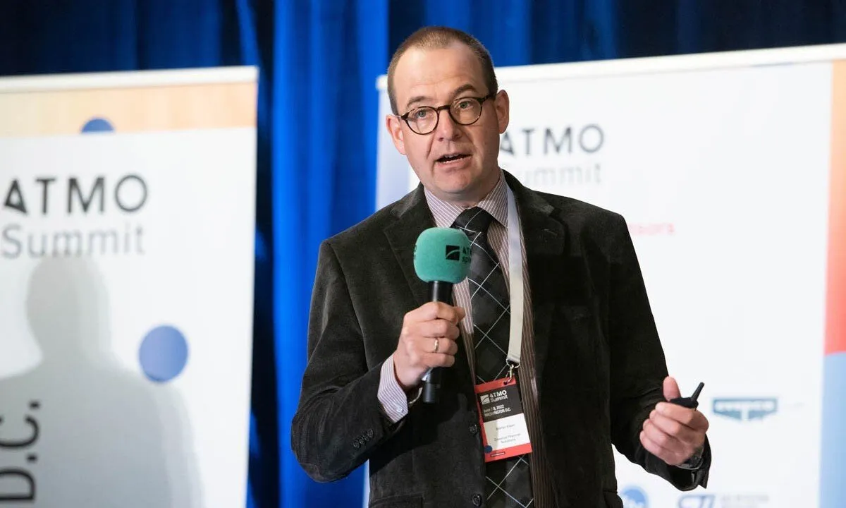 Stefan Elbel of Creative Thermal Solutions presenting on the low-charge ammonia chiller modifications.