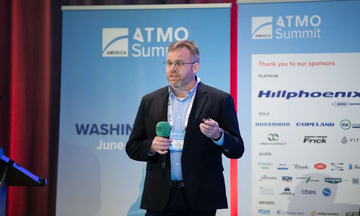 Sean Jarvie, CTO of Flow Environmental Systems, presenting at ATMO America 2024 in Washington, D.C.