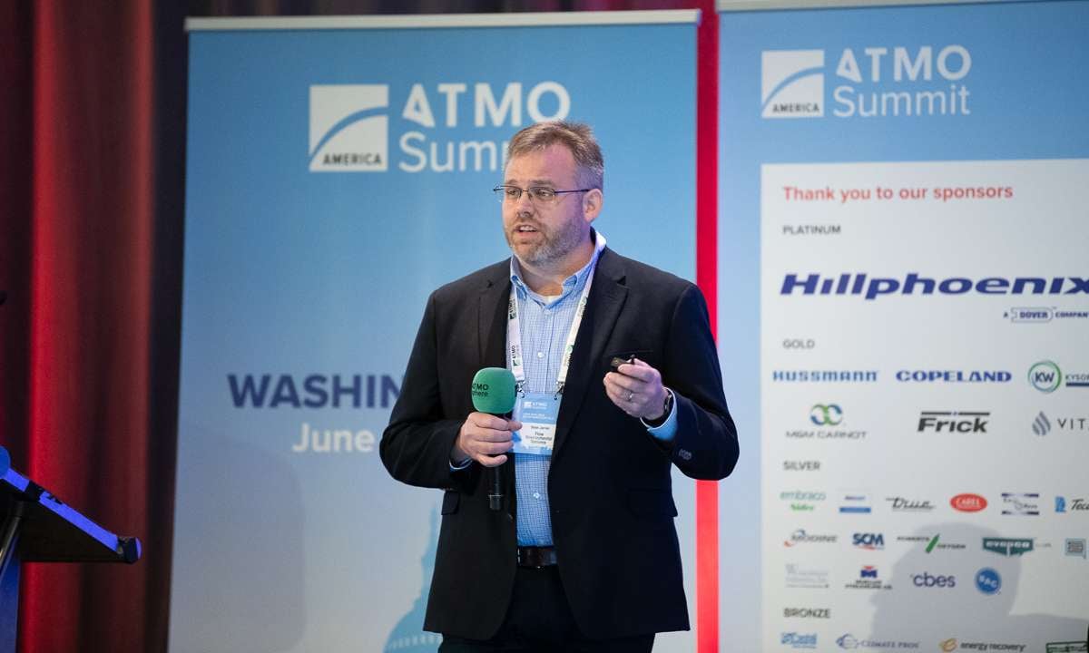 Sean Jarvie, CTO of Flow Environmental Systems, presenting at ATMO America 2024 in Washington, D.C.