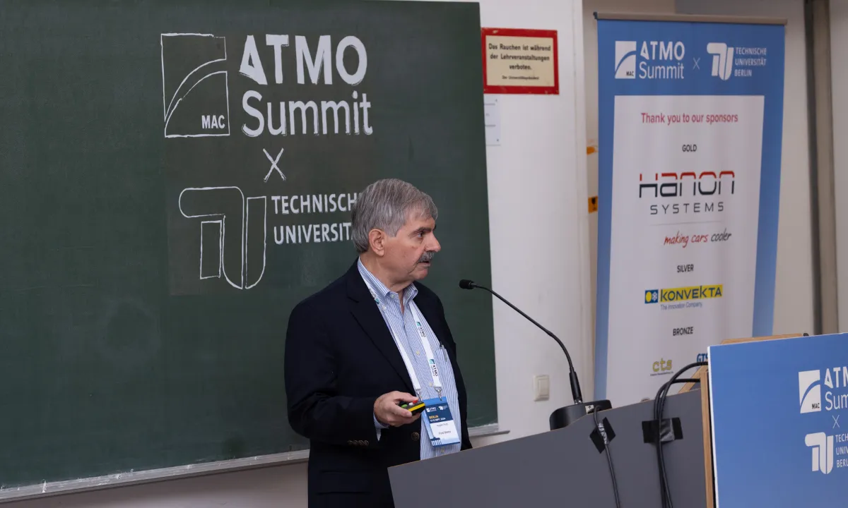 Angelo Patti, Product Development Engineer at Ford, presenting about R290 systems in BEVs at the ATMOsphere (ATMO) MAC Summit 2024 × TU Berlin.