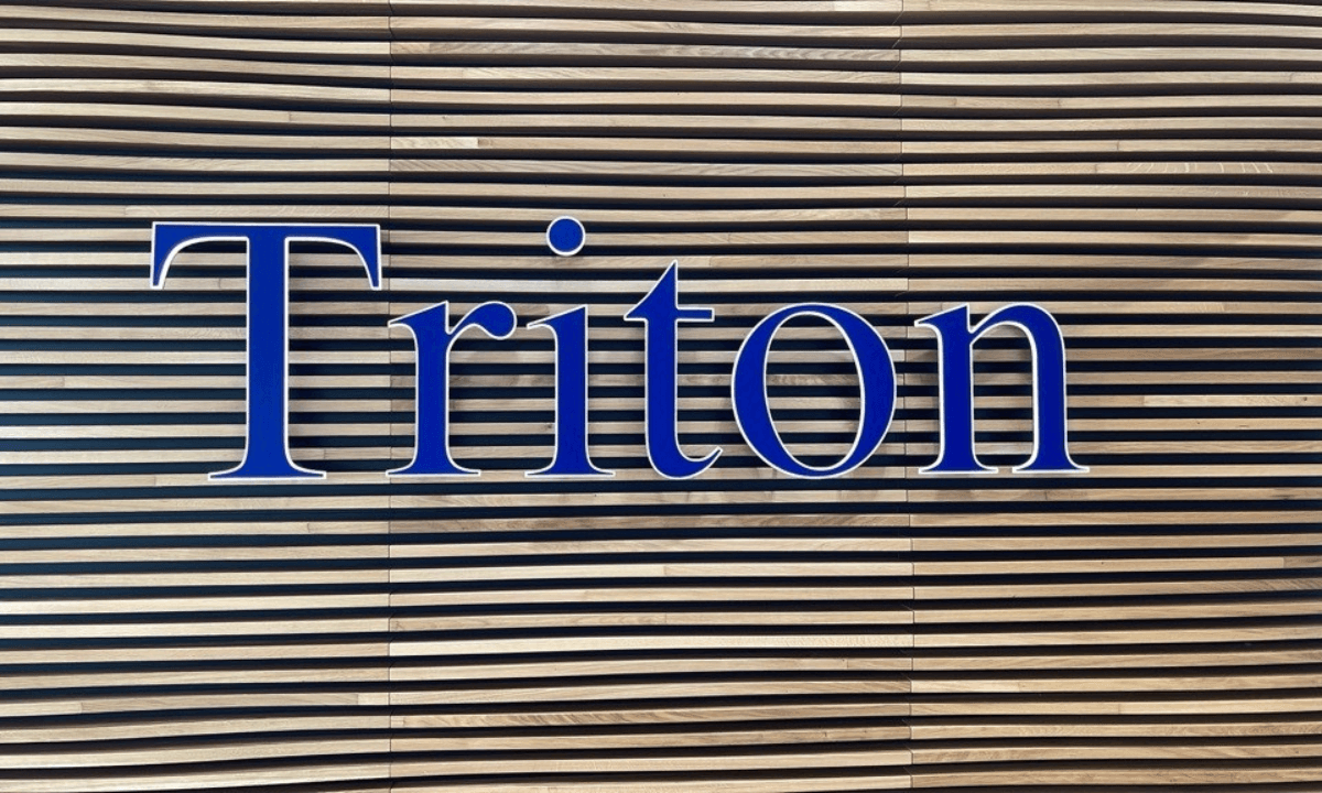 The logo of Triton Partners inside of its office