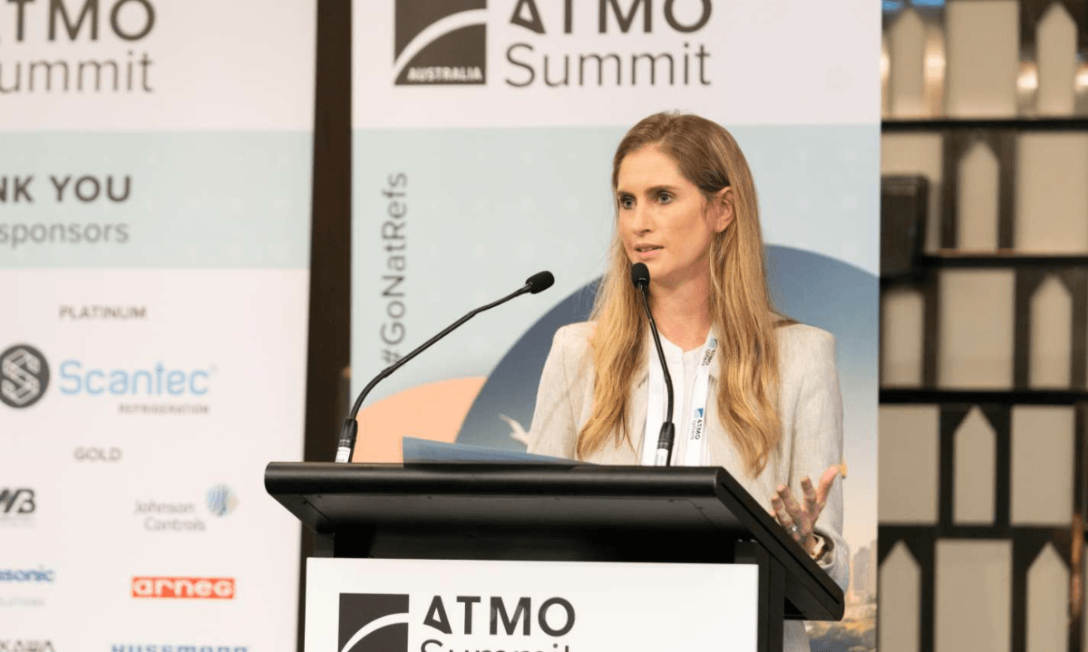 Samantha Bothma of Woolworths presenting at ATMO Australia.