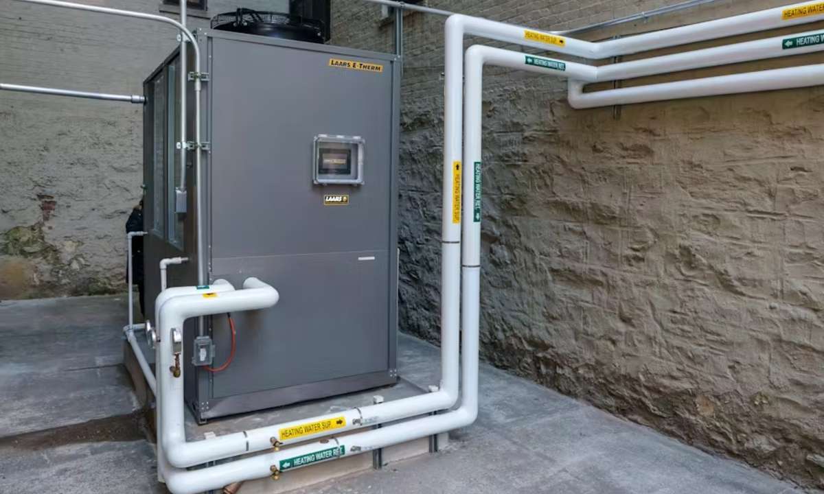 The Laars E-Therm CO2 hot water heat pump was installed at 850 Bryant Ave. in the Bronx. Photo Credit: Contractor Mag