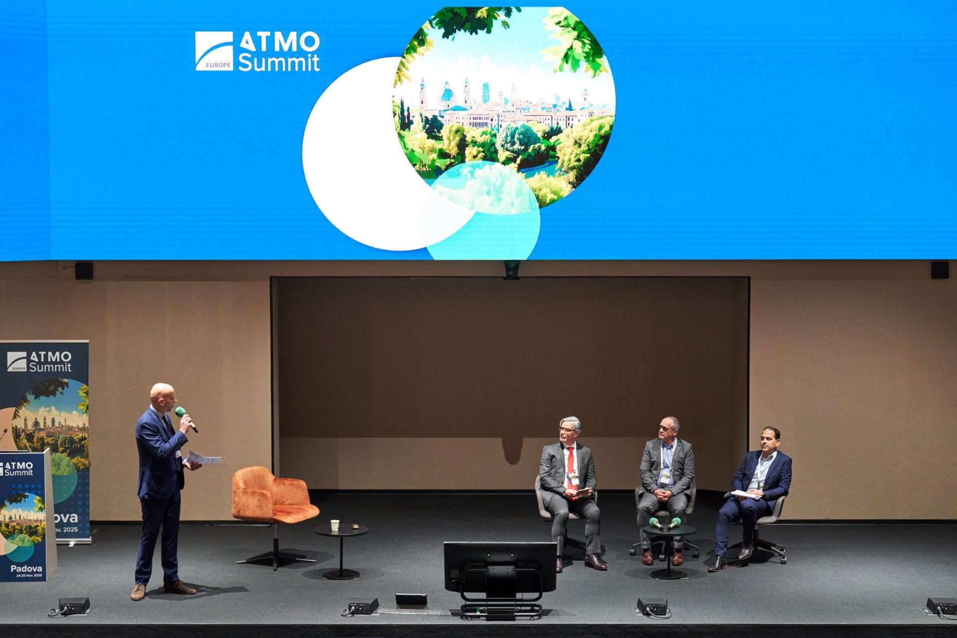 An image of presenters in the refrigeration market trends panel at ATMO Europe Summit 2025. Carel outlined trends seen in CO2 refrigeration and propane cabinets in commercial applications.
