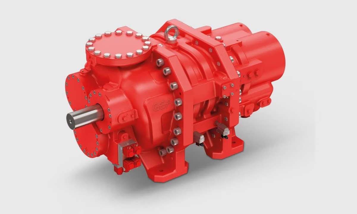 An image of GEA's Grasso L XHP compressor, ideal for large-scale ammonia heat pumps.