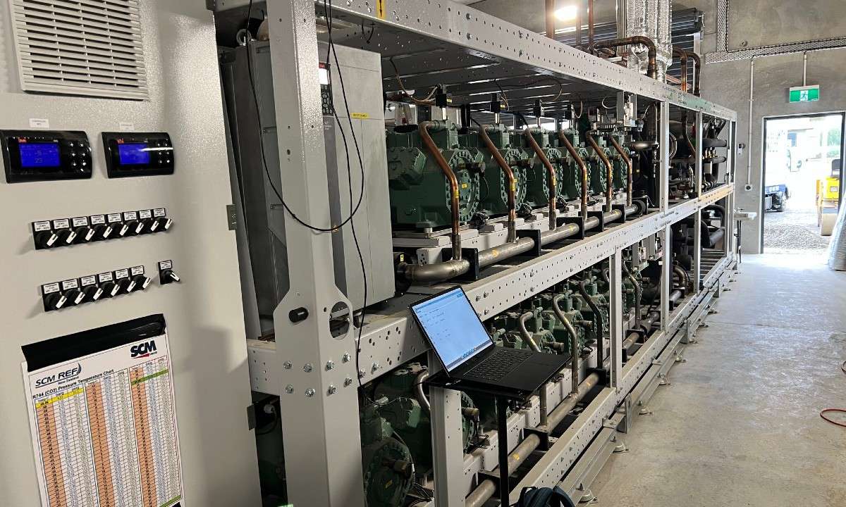 An image of one of the SCM Frigo CO2 racks installed in New Zealand facility owned by Manawatu Cold Storage.