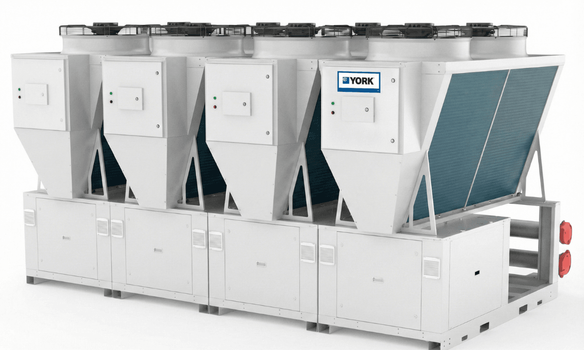 An image of the York-brand YAS air-to-water reversible R290 heat pump.