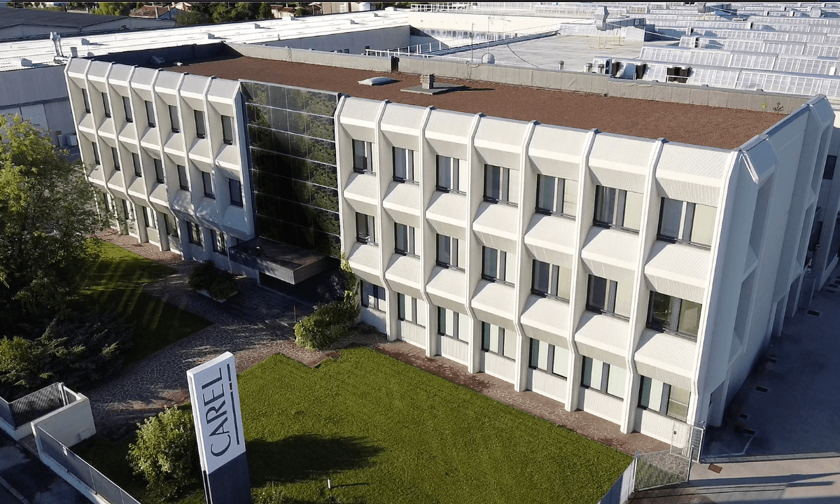 An aerial photo of Carel's headquarters in Brugine, Italy.