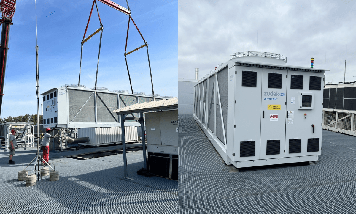 Zudek's Airmatik chiller being installed at a German data center.