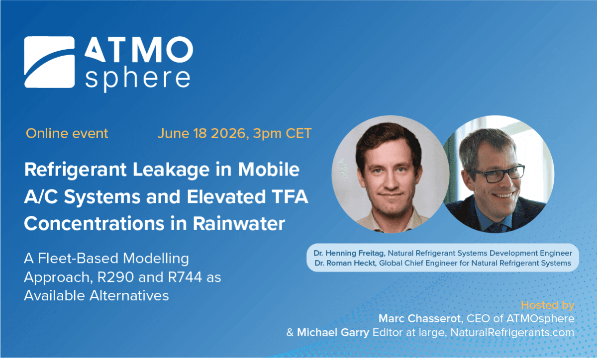 An advertisement for a webinar being held by ATMOsphere discussing a new report on TFA in Europe by Hanon Systems