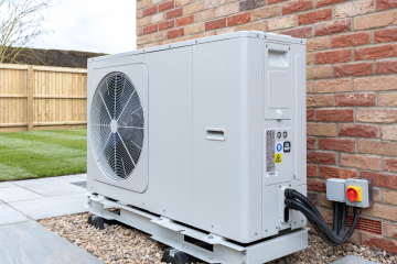 An air-source heat pump installed in a new home