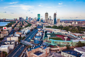 An aerial overview of Boston. A 35MW ammonia heat pump is being installed in the area to serve a district heating network.