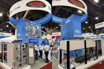 An image of Heatcraft's booth at AHR Expo 2026, showcasing new CO2 products and training.