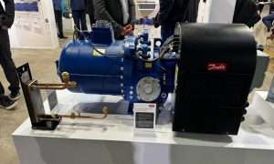 An image of Danfoss's KS1 compressor for hydrocarbons, including propane, isobutane and butane, on display at MCE 2026.