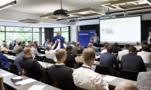 An image of a presentation at the Vahterus Heat Pump Form 2026, discussing natural refrigerants in industrial and heat pump applications.