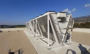 An image of Güntner's V-Shape VARIO CO2 gas coolers installed in Montalto Uffugo, Italy, facility.