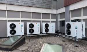 An image of Rivacold's CO2 CDUs installed on the lower roof of the Brattleboro Food Co-op’s Vermont grocery store.